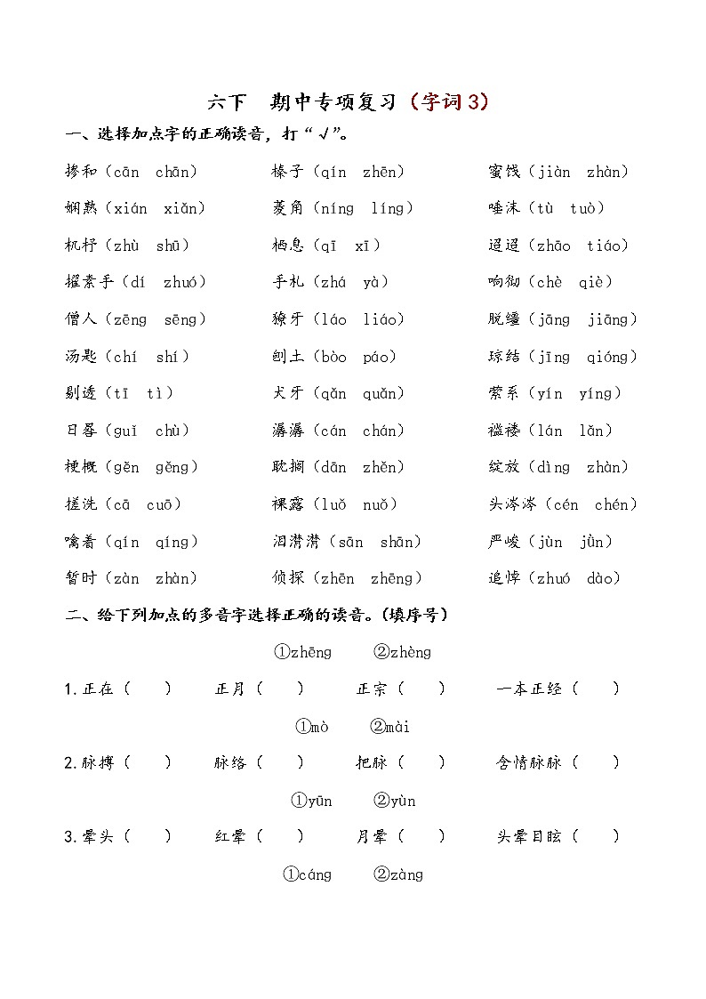部编版六下语文 期中专项复习（字词3） 练习01