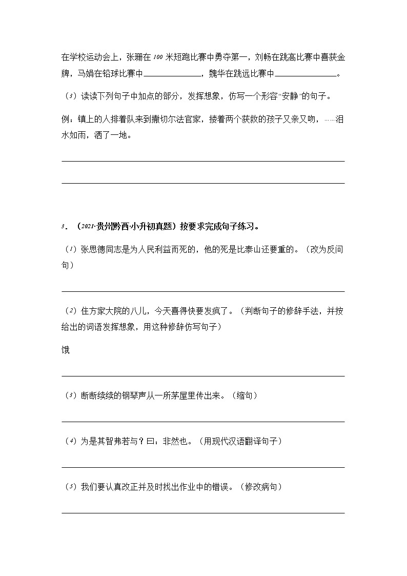 专题06 按要求完成句子练习（原卷版）第2页