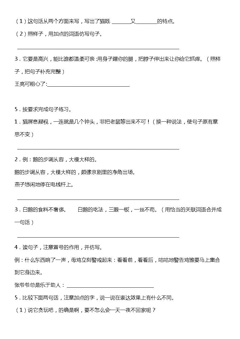 人教部编版语文四年级下册：第四单元专题复习—句子训练题（含答案+详细解析）03