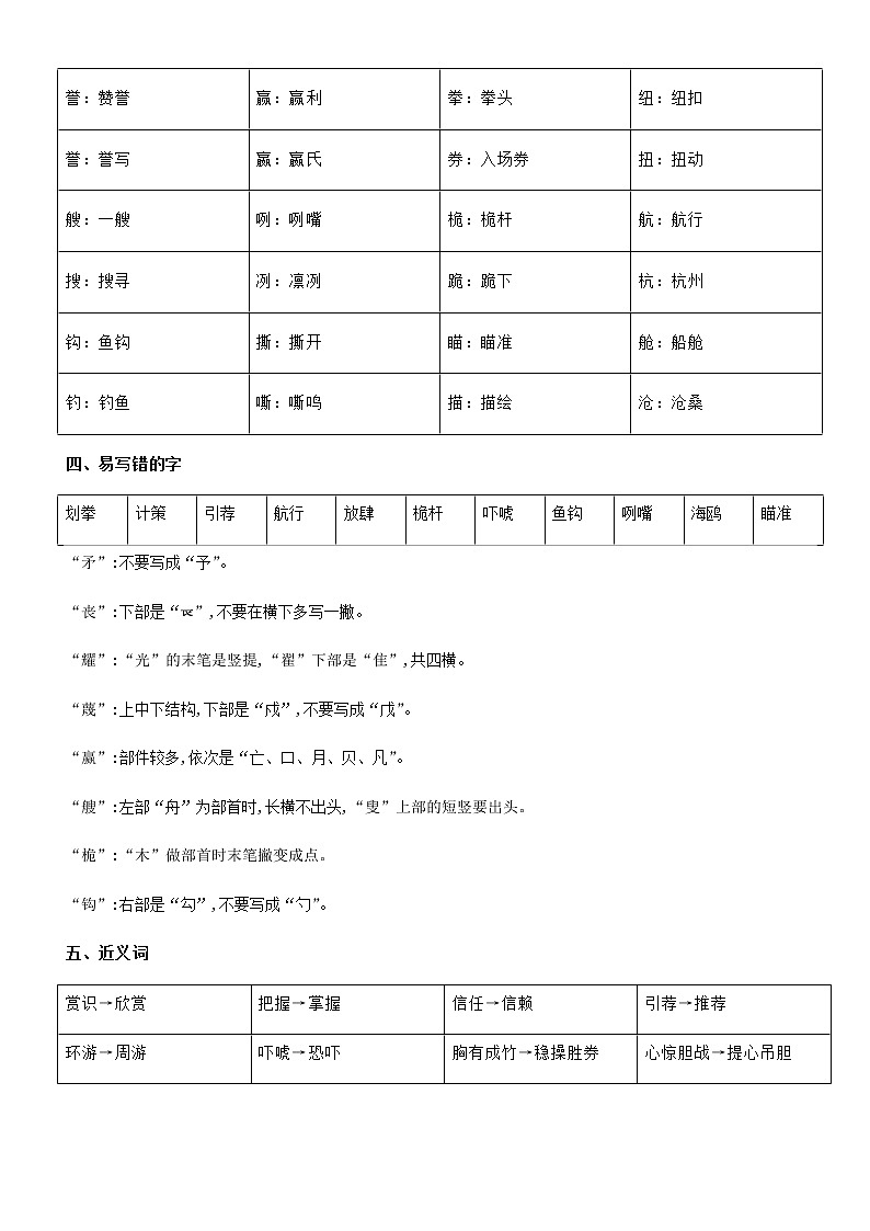 第六单元（单元基础复习+检测）部编版五年级语文下册02