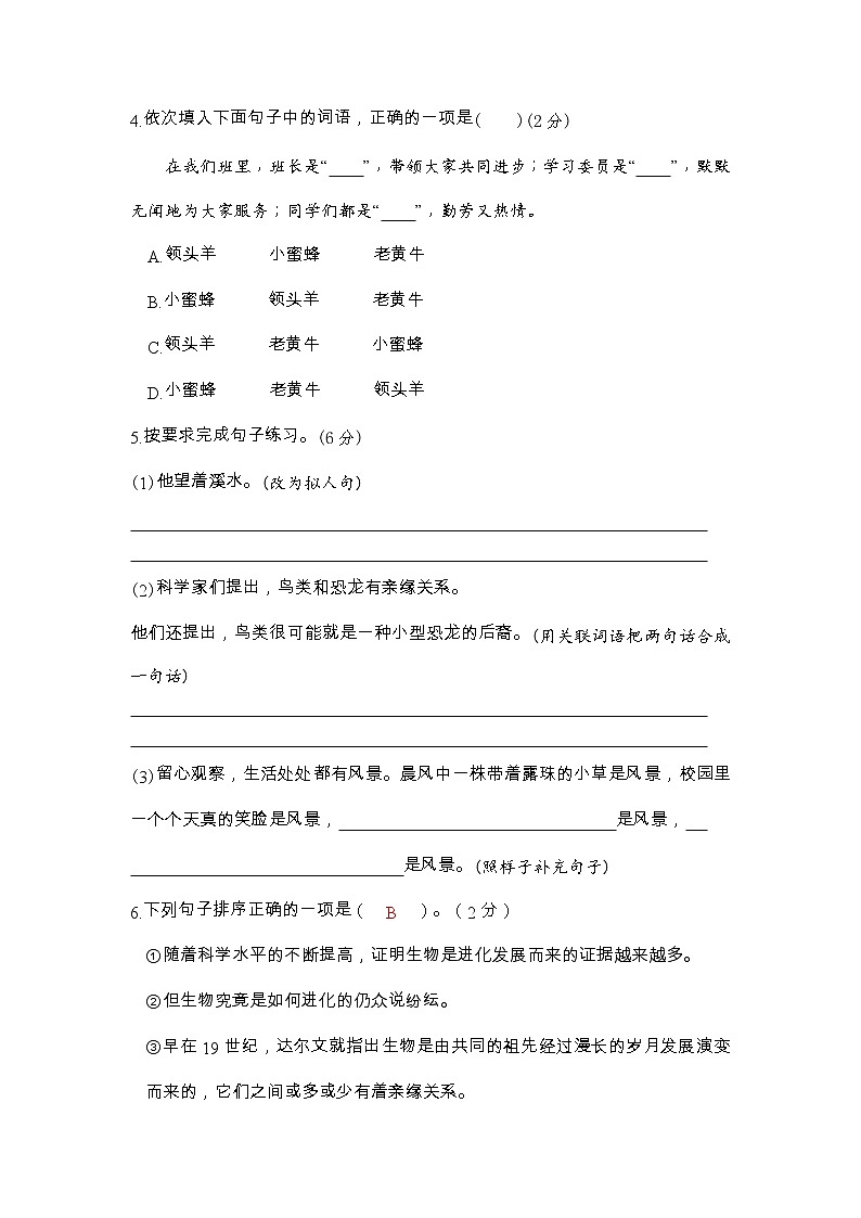 期中阶段复习培优卷-2022-2023学年语文四年级下册（部编版）02