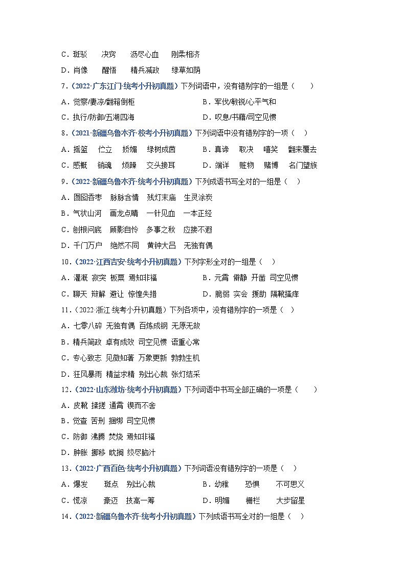 2023年小升初语文高频考点100题  专题02 字形（原卷）第2页