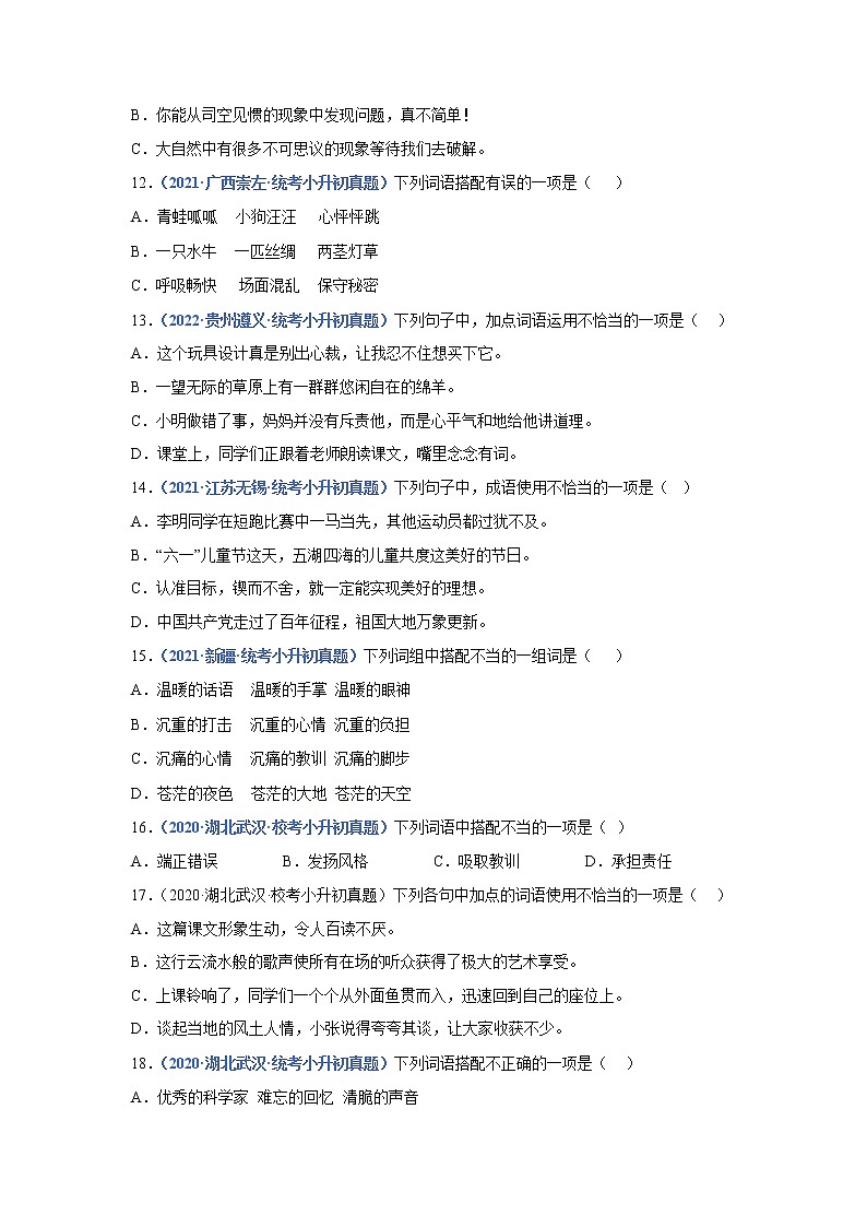 2023年小升初语文高频考点100题  专题03 词语理解与辨析03