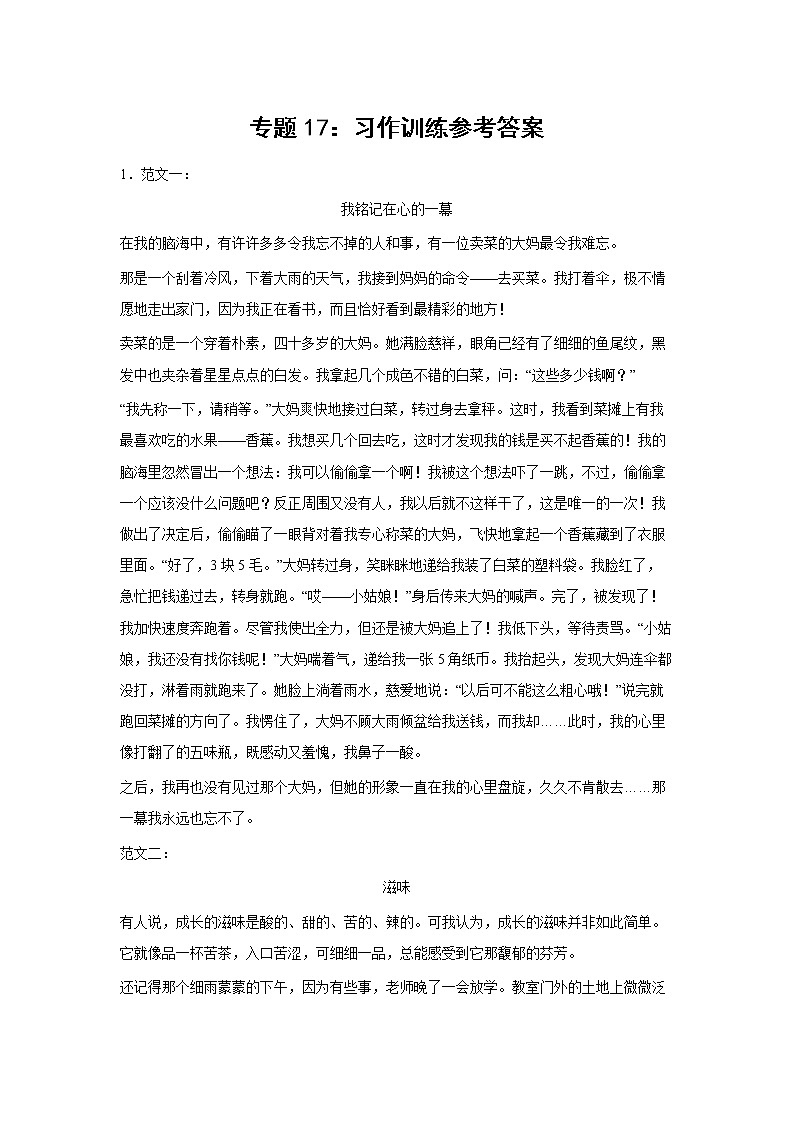 2023年小升初语文高频考点100题  专题17 习作训练01