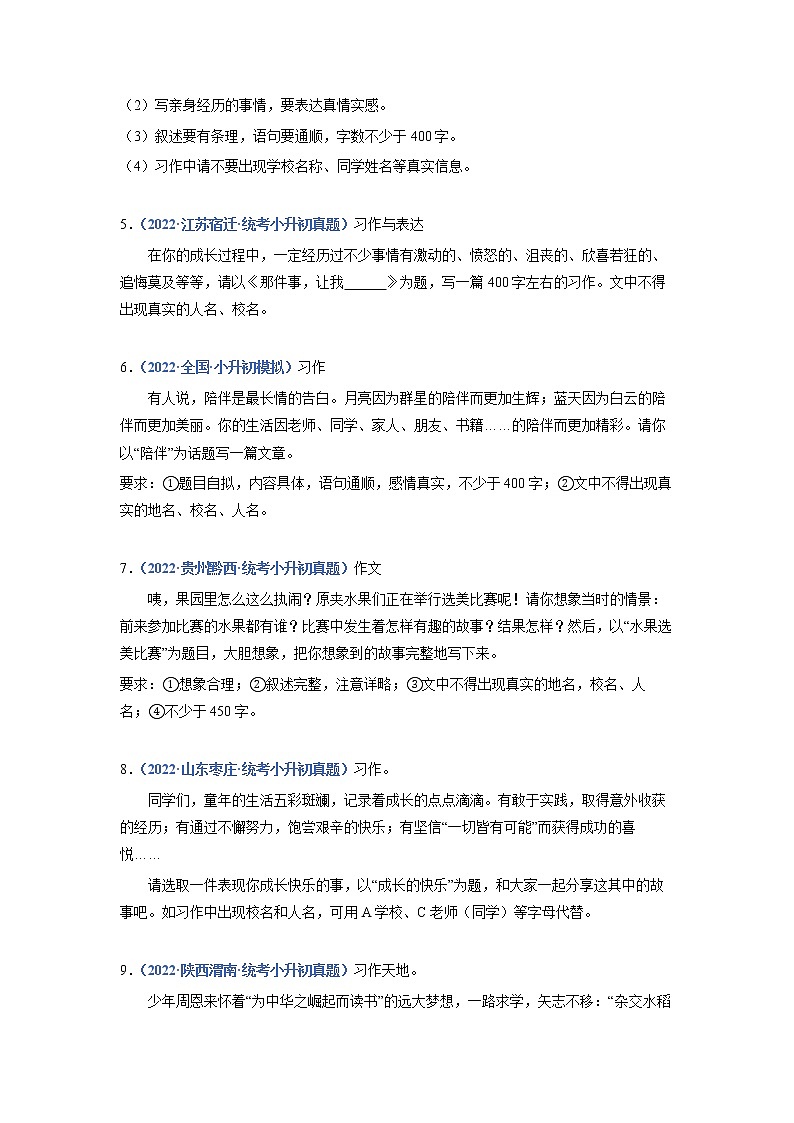 2023年小升初语文高频考点100题  专题17 习作训练02