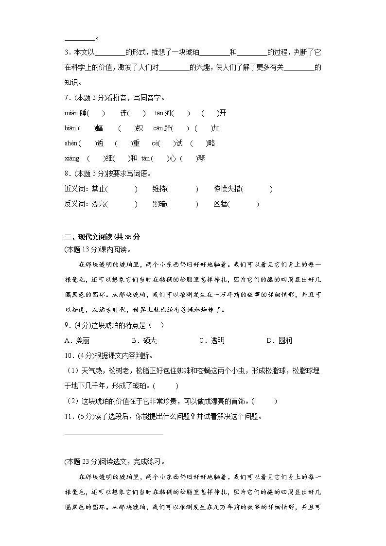 5.琥珀同步练习部编版语文四年级下册 (1)02