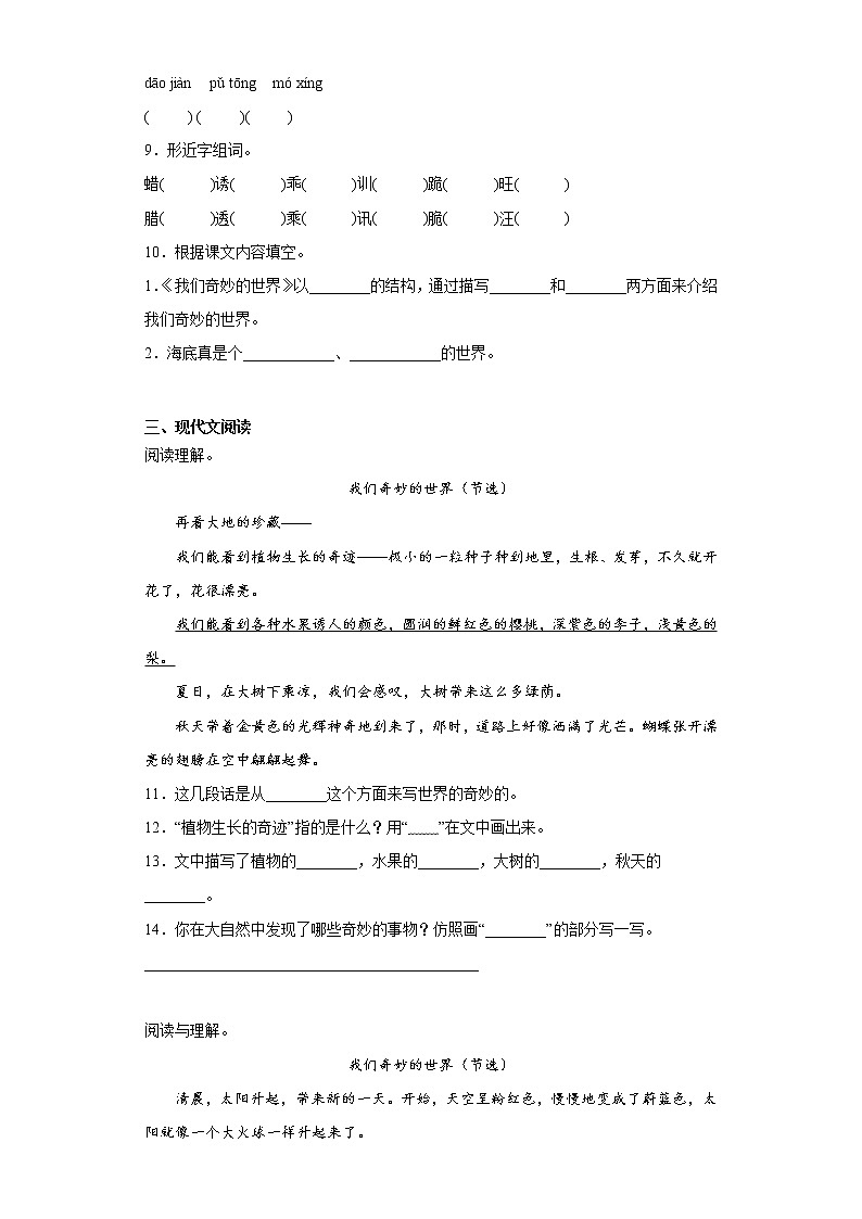 22.我们奇妙的世界同步加强练习题部编版语文三年级下册02