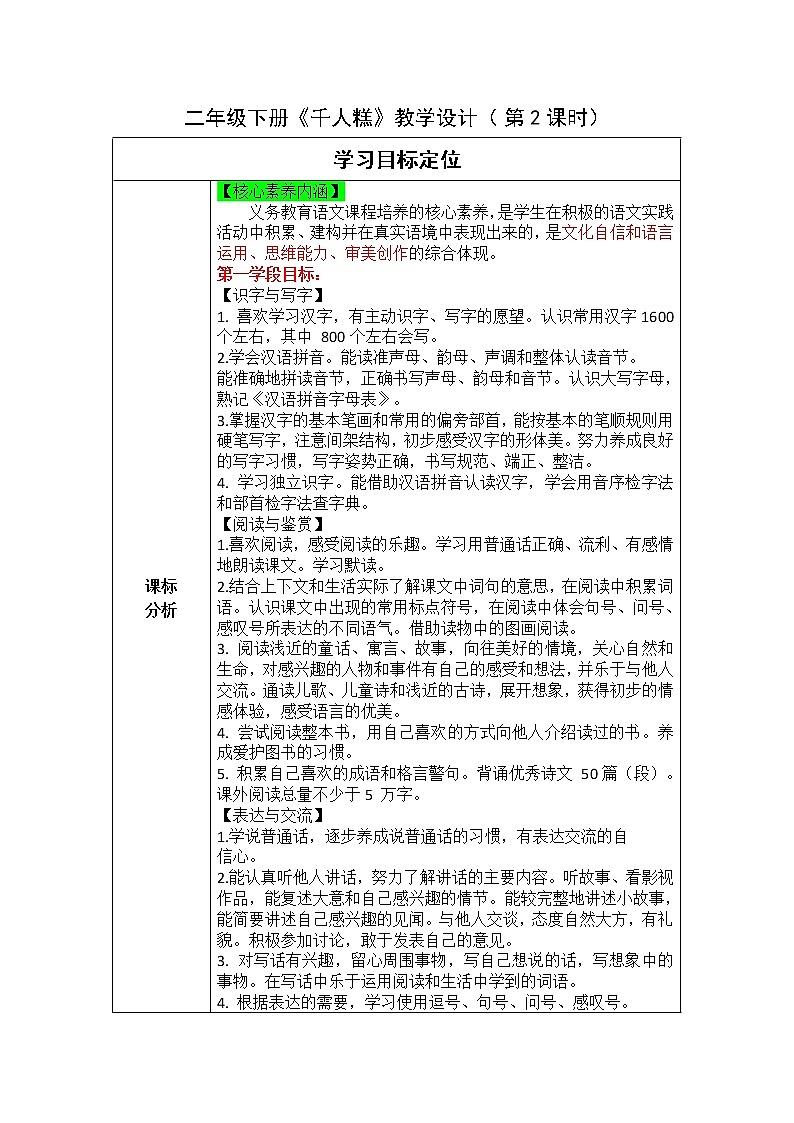6 千人糕（2课时）（教案）二年级下册语文部编版第1页