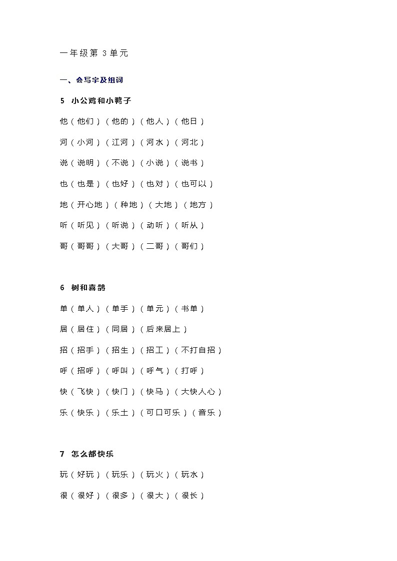 部编1-6年级语文（下册）第三单元知识要点汇总第1页