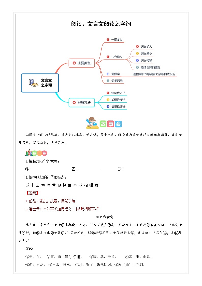 小升初语文专项知识  第05讲【古文】文言文阅读之字词（解析版+试题版）01