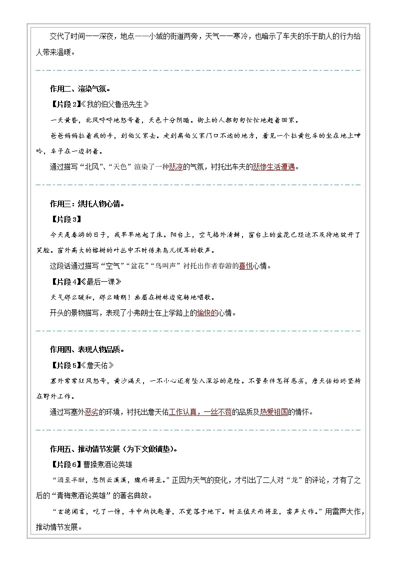 小升初语文专项知识  第12讲【阅读】环境描写的作用（解析版+原卷版）02