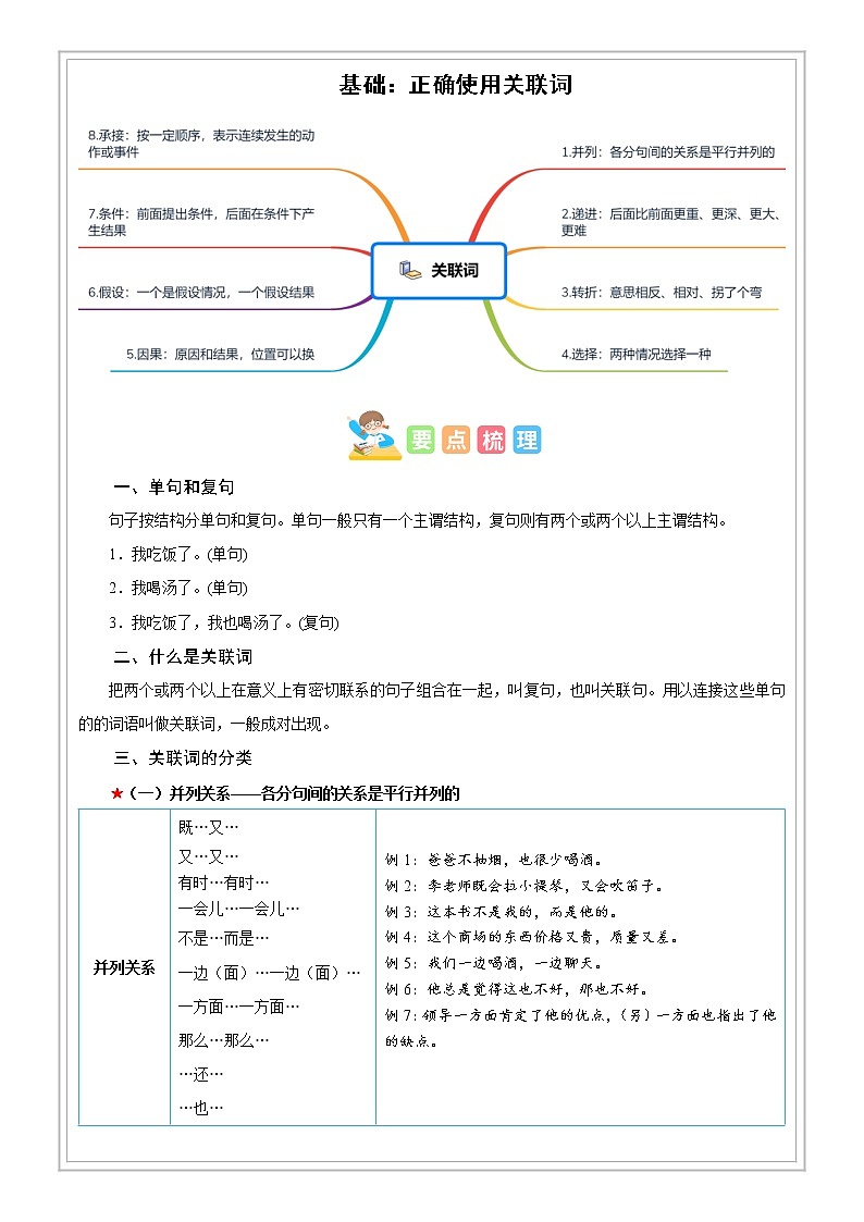 小升初语文专项知识  第15讲【基础】正确使用关联词-（试题版+解析版）01