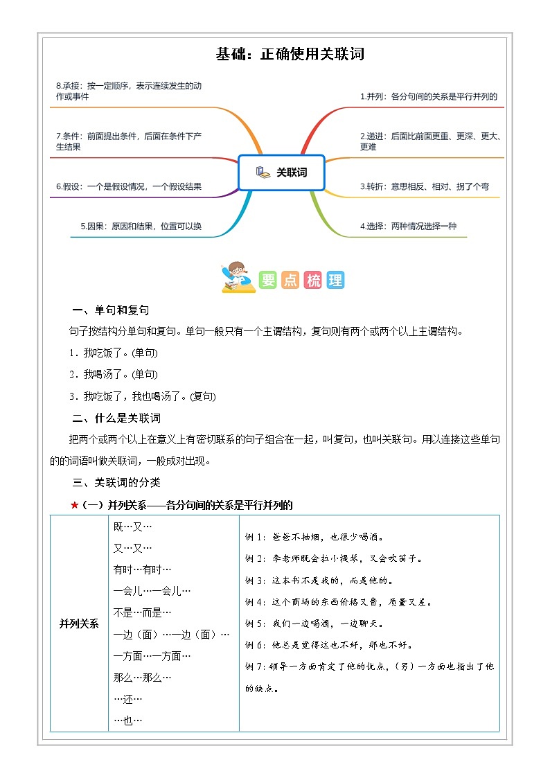 小升初语文专项知识  第15讲【基础】正确使用关联词-（试题版+解析版）01