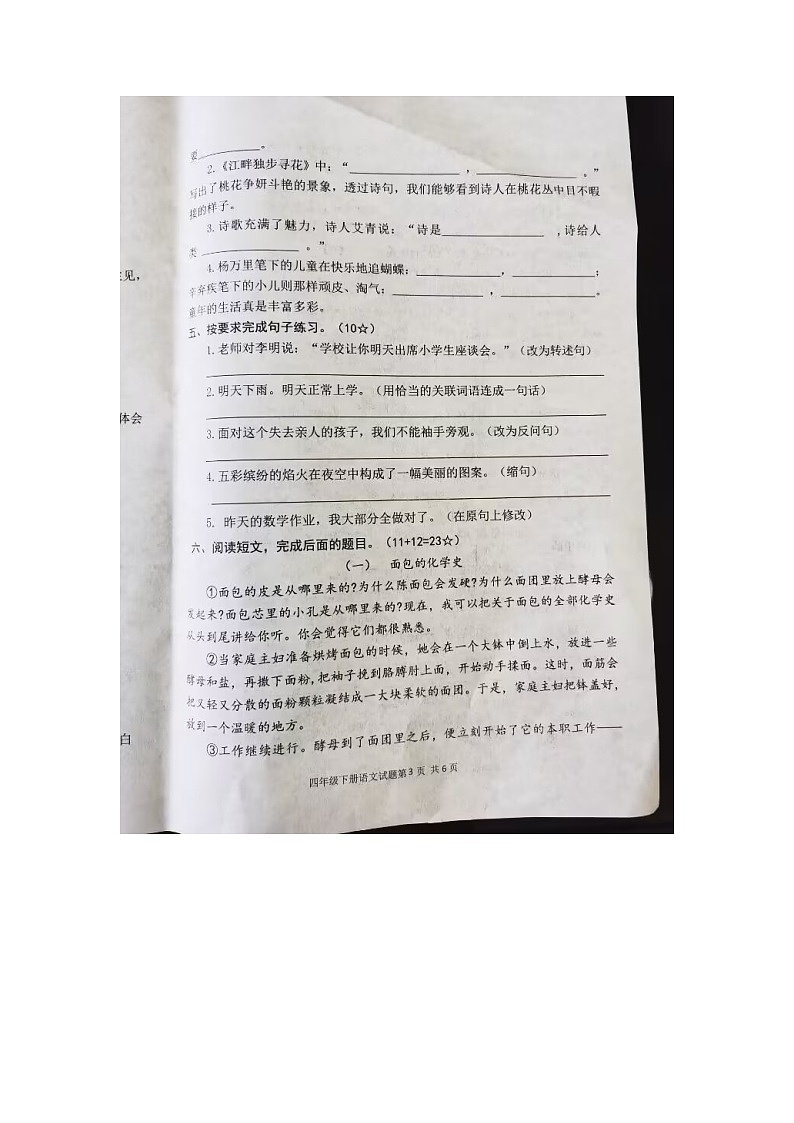 山东省临沭县2022-2023年下学期期中教学质量监测四年级语文试题第3页