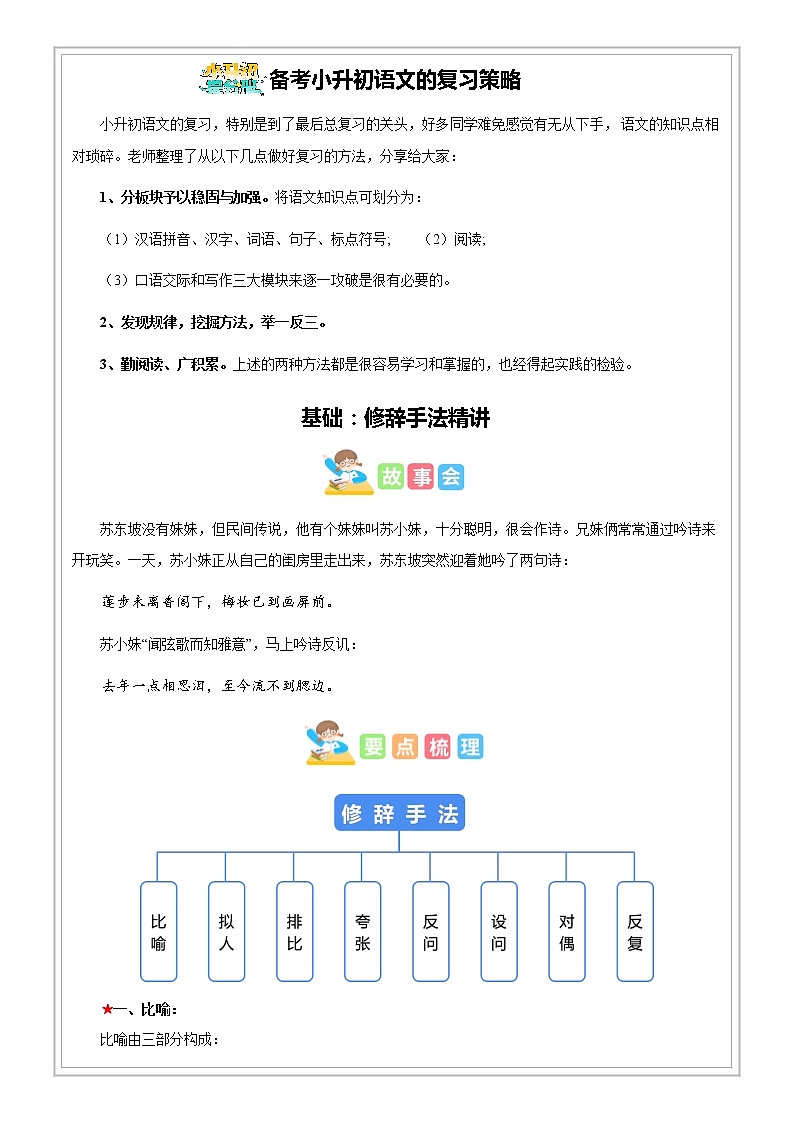 第08讲【基础】修辞手法精讲（试题版）-六年级 部编版第1页