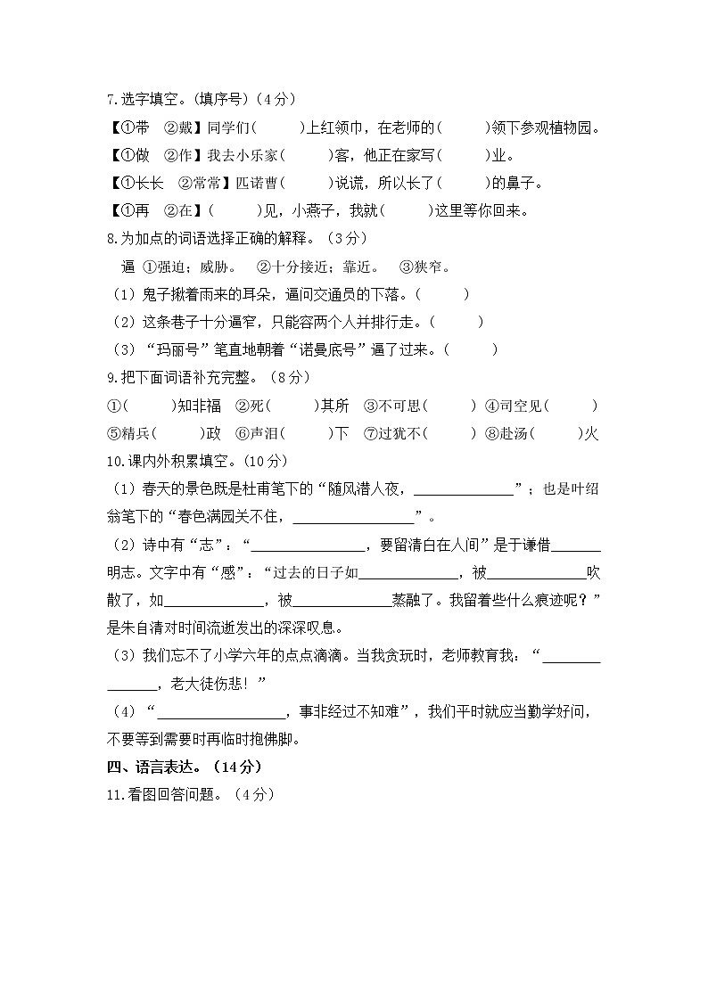 部编版小升初语文综合模拟试卷（11）  （原卷版+答案）03