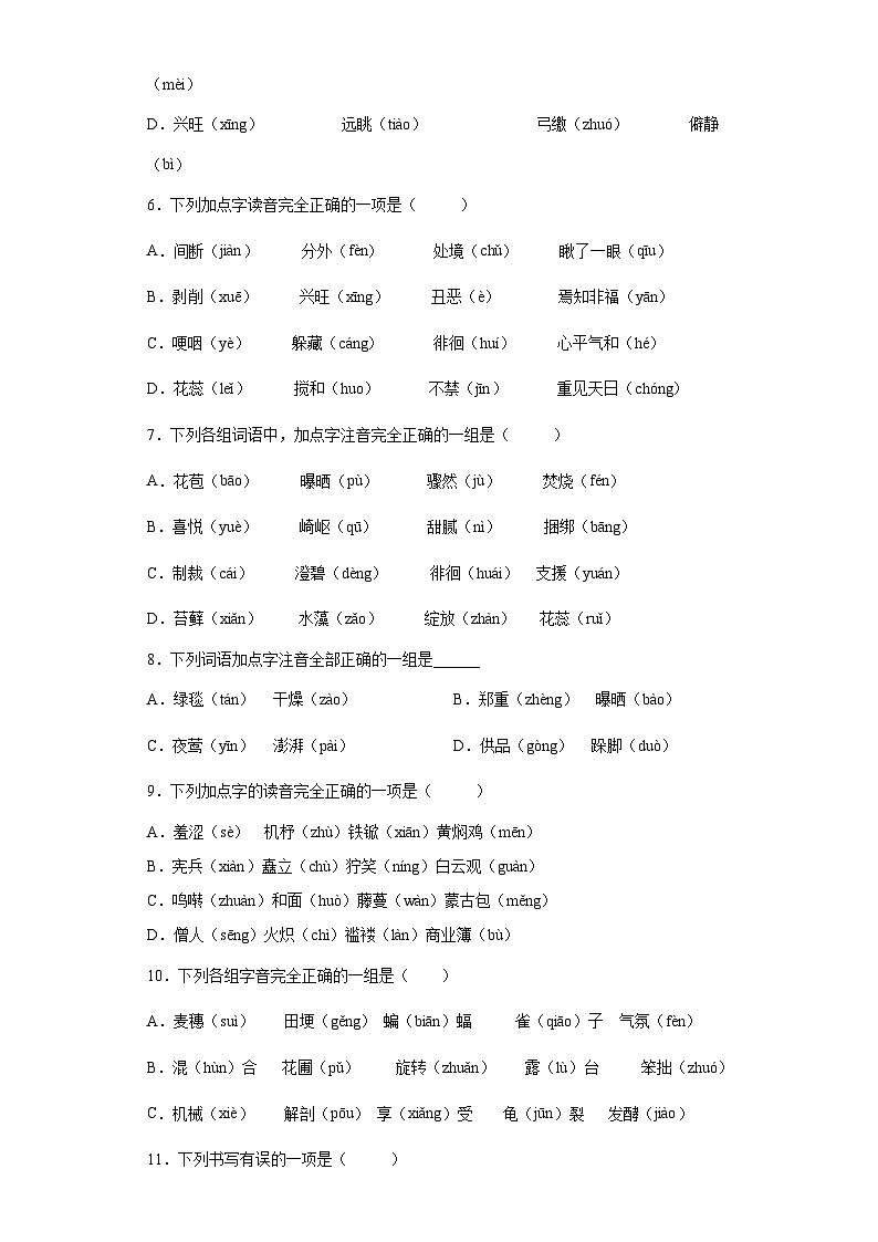 小升初部编版语文六年级下册基础专题过关：字音字形专项突破练习（含答案）第2页