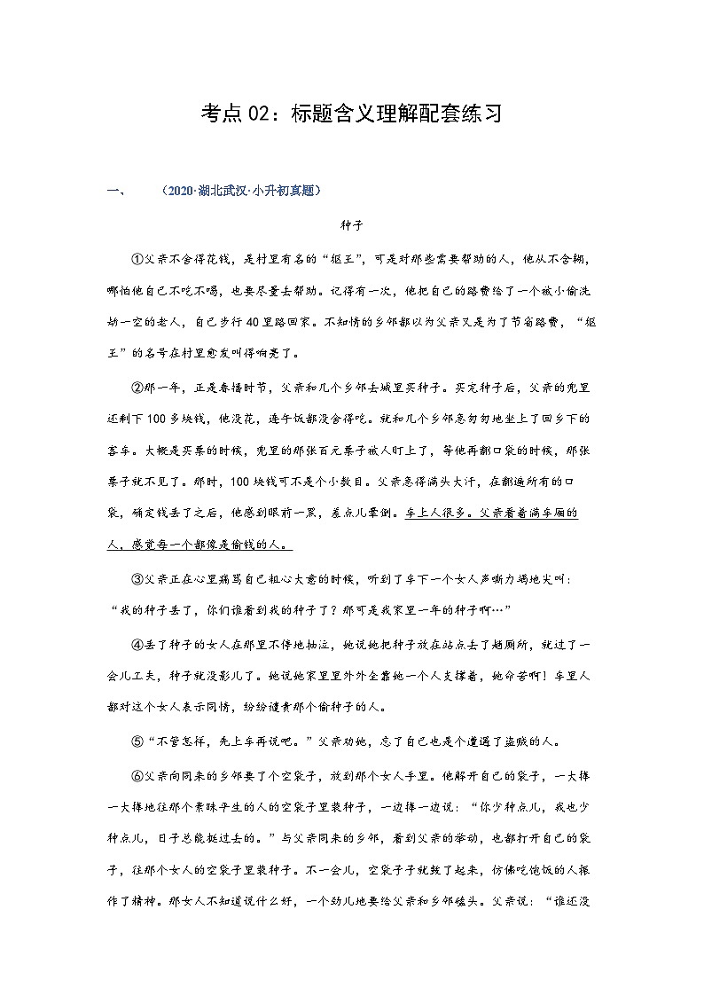 考点02：标题含义理解（练习）（学生版）第1页