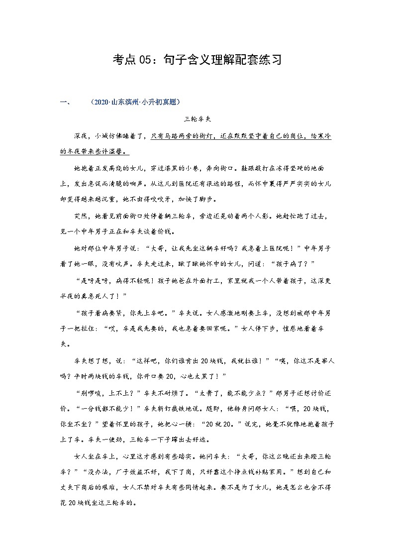 考点05：句子含义理解（练习）（教师版）第1页