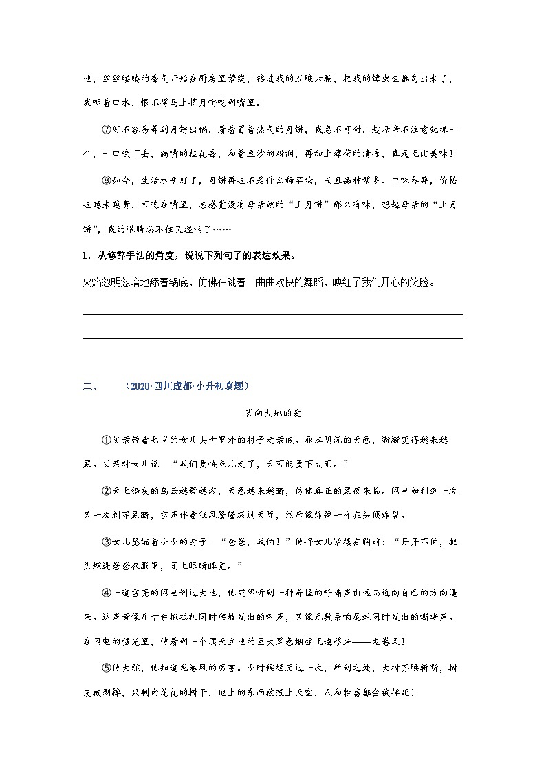 考点07：文章修辞手法赏析（练习）——2023年小升初部编版语文记叙文阅读专项冲刺（教师版+学生版）02