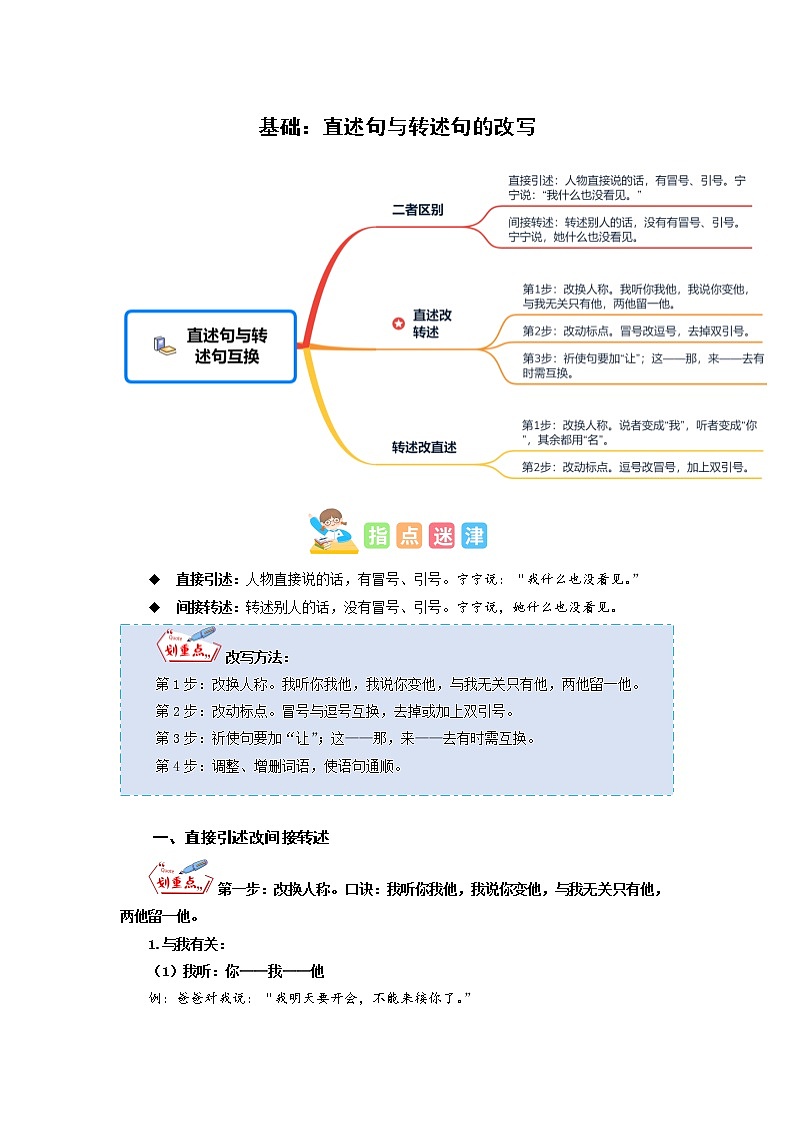 六年级部编版语文小升初专题复习：第16讲【基础】直述句与转述句的改写（原卷版+解析版）01