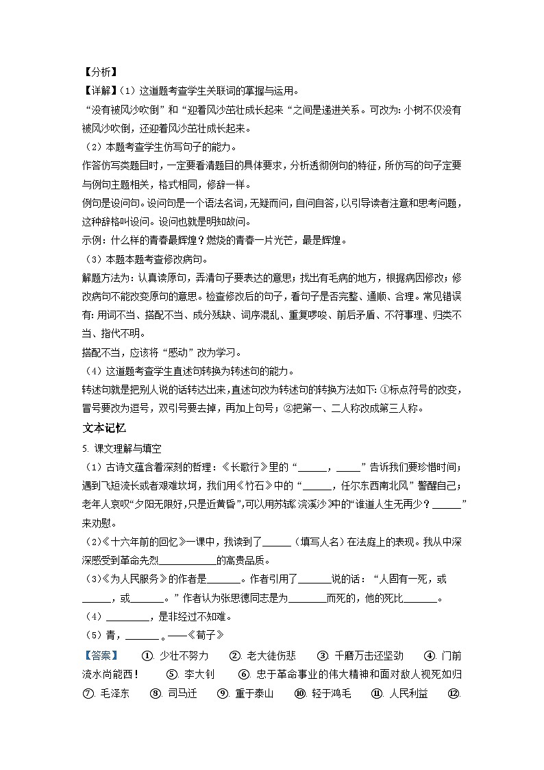 【小升初真题卷】安徽省六安市霍邱县宏志实验学校2020年部编版小升初考试语文试卷（解析版）第3页