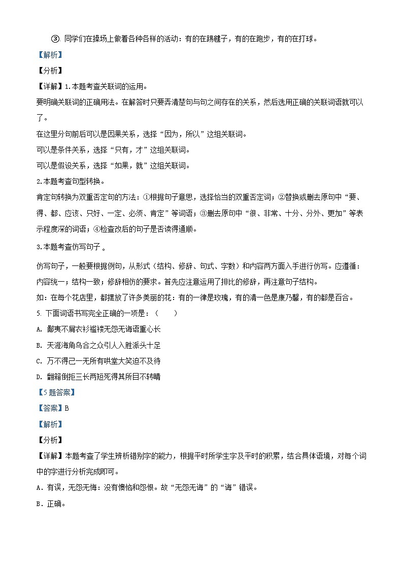 【小升初真题卷】山东省菏泽市巨野县2021年部编版小升初考试语文试卷（解析版）第3页
