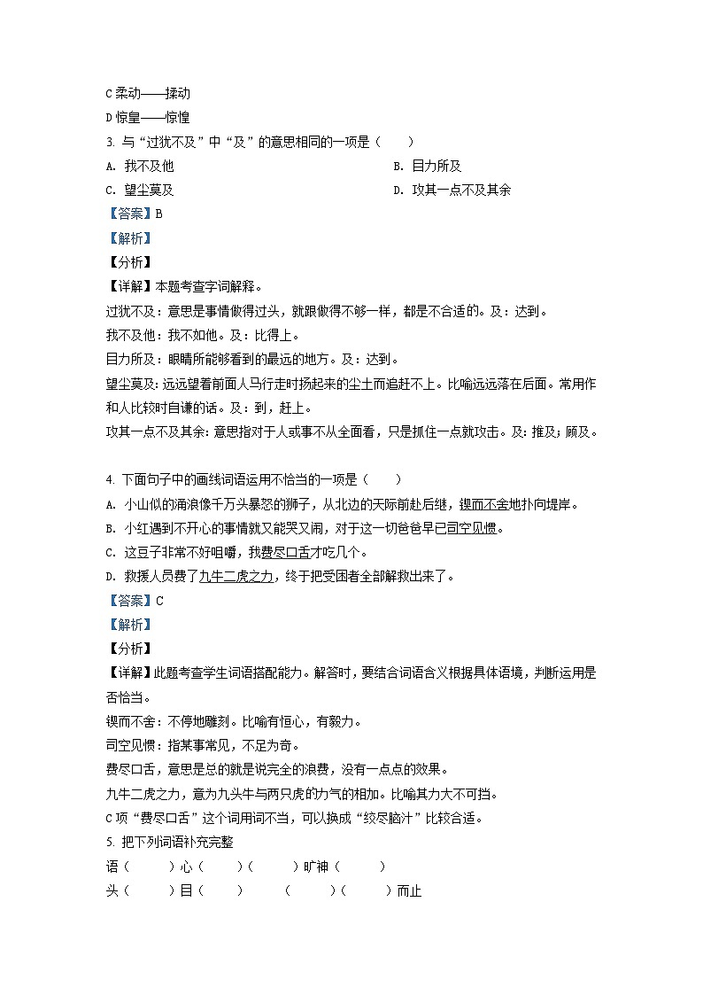 【小升初真题卷】河南省驻马店市确山县2021年部编版小升初考试语文试卷（原卷版+解析版）02