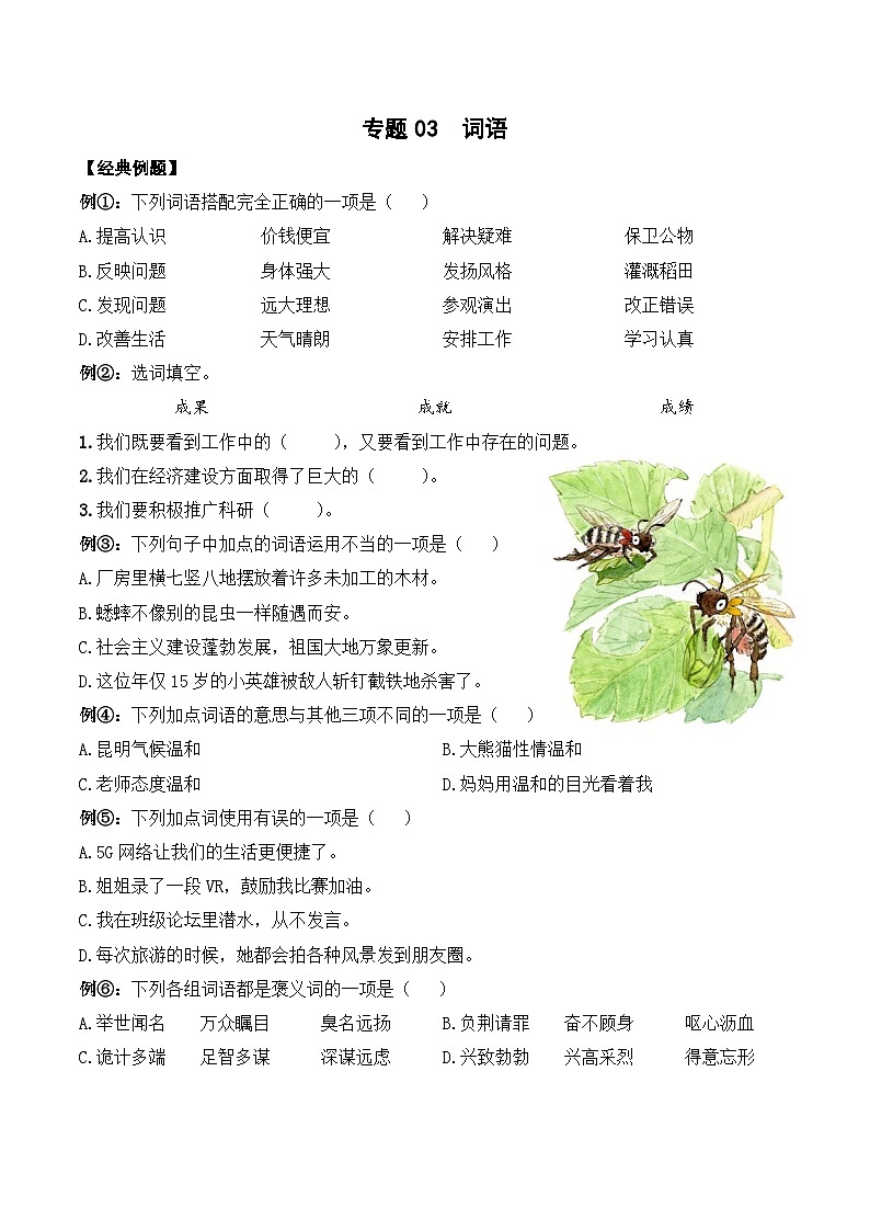 专题03 词语（练习）——2023年部编版语文小升初知识点汇总01