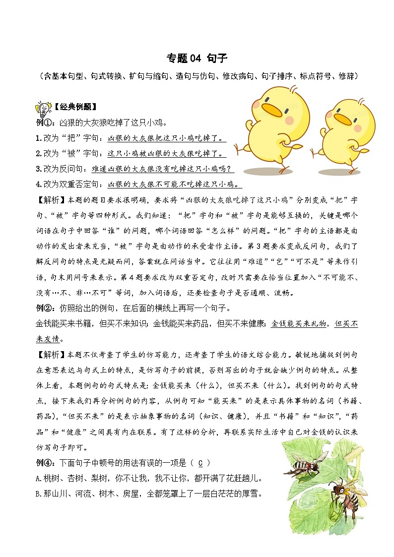 专题04 句子（练习）——2023年部编版语文小升初知识点汇总01