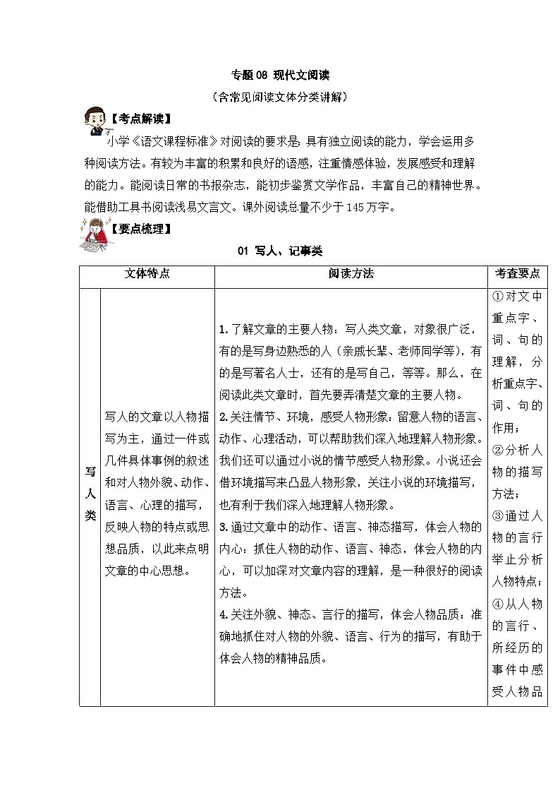 专题08 现代文阅读（讲义） ——2023年部编版语文小升初知识点汇总第1页