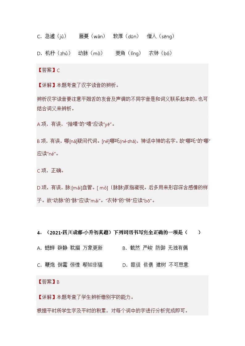 专题01 字音、字形辨析（解析版）第3页