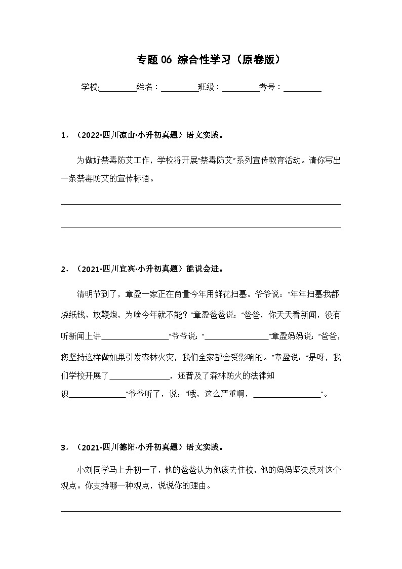 专题06 综合性学习（原卷版）第1页