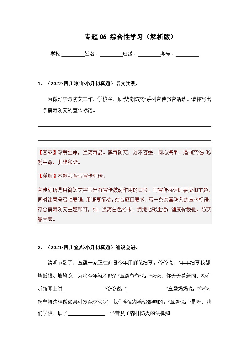 专题06 综合性学习（解析版）第1页