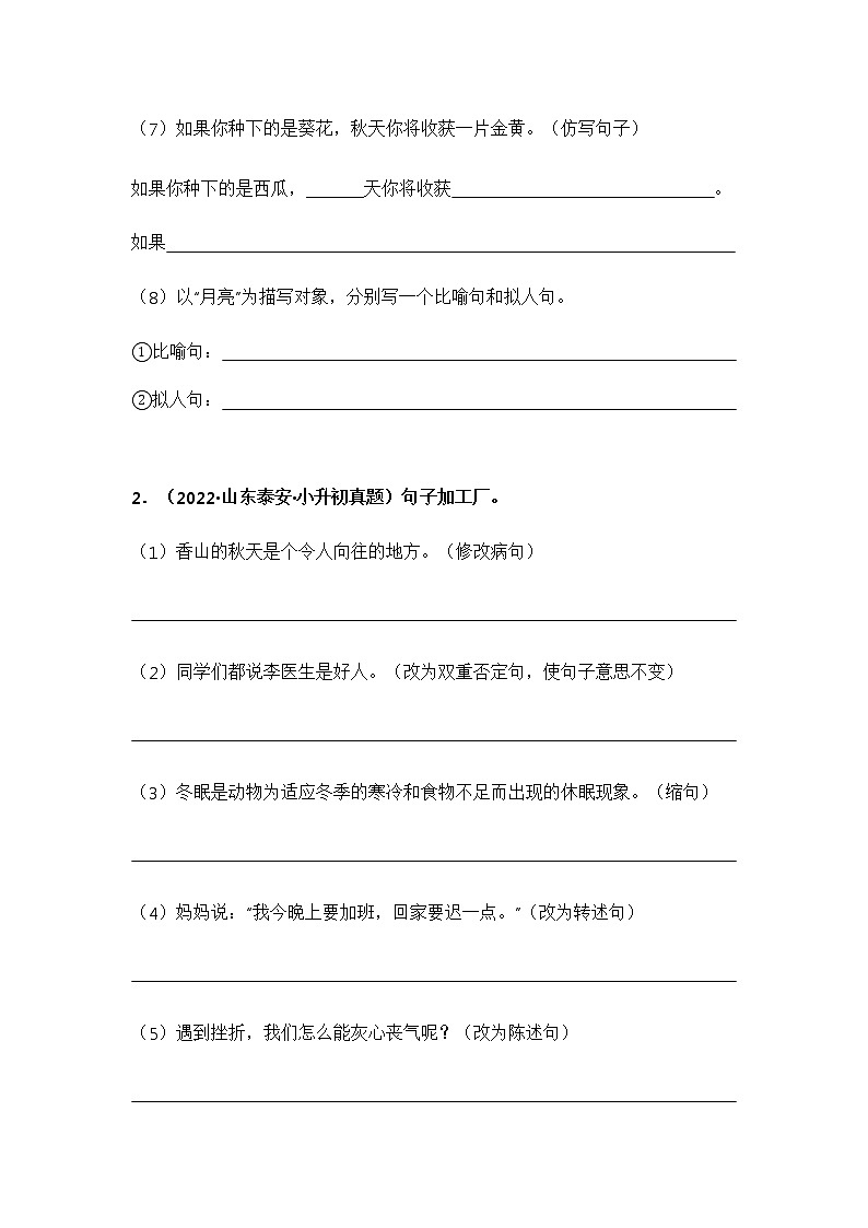 专题04 按要求完成句子练习（原卷版）第2页