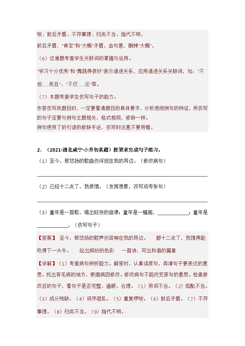 专题06 按要求改写句子（解析版）第3页