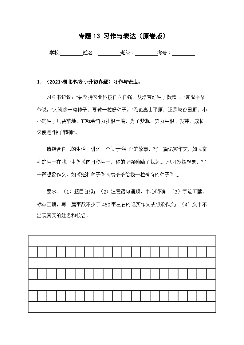 专题13 习作与表达（原卷版）第1页