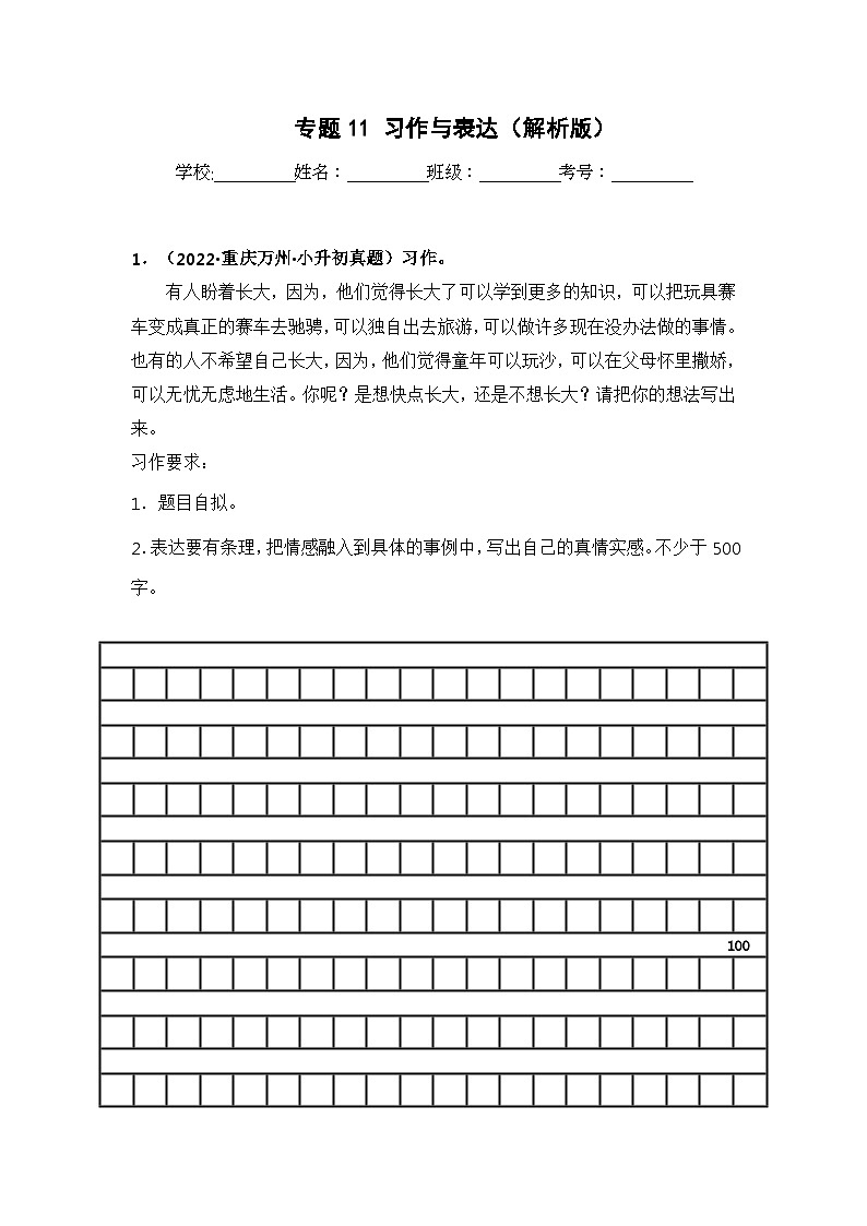专题11 习作与表达（解析版）第1页