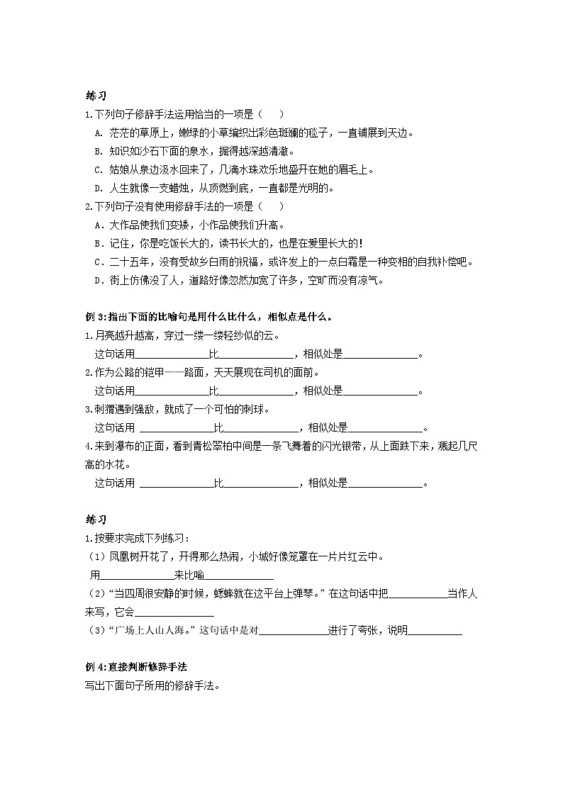 【专项练习】全套六年级专题小升初语文复习第二节  修辞手法（知识梳理+含答案）第3页