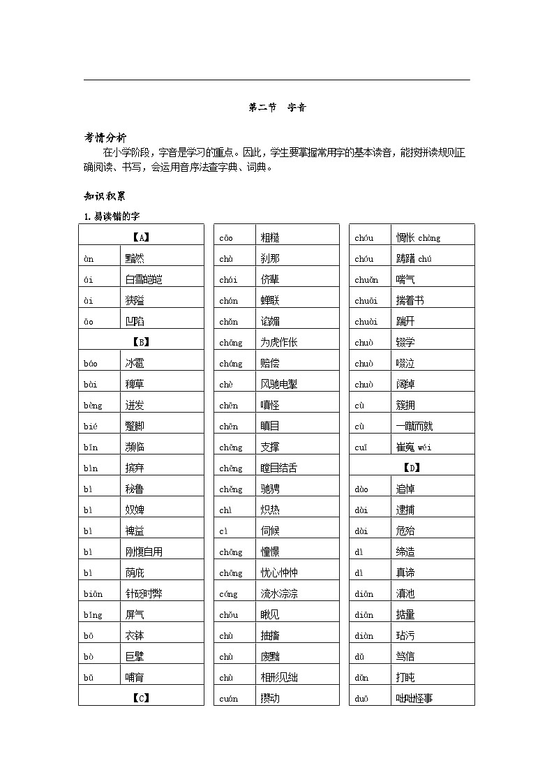 【专项练习】全套专题小升初y语文复习词句-第一章字音第二节字音（知识梳理+含答案）第1页