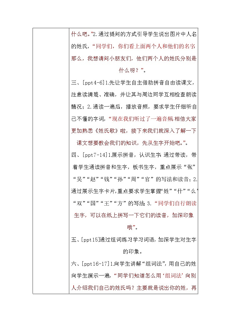 部编版语文一年级下册 2 姓氏歌 教案02