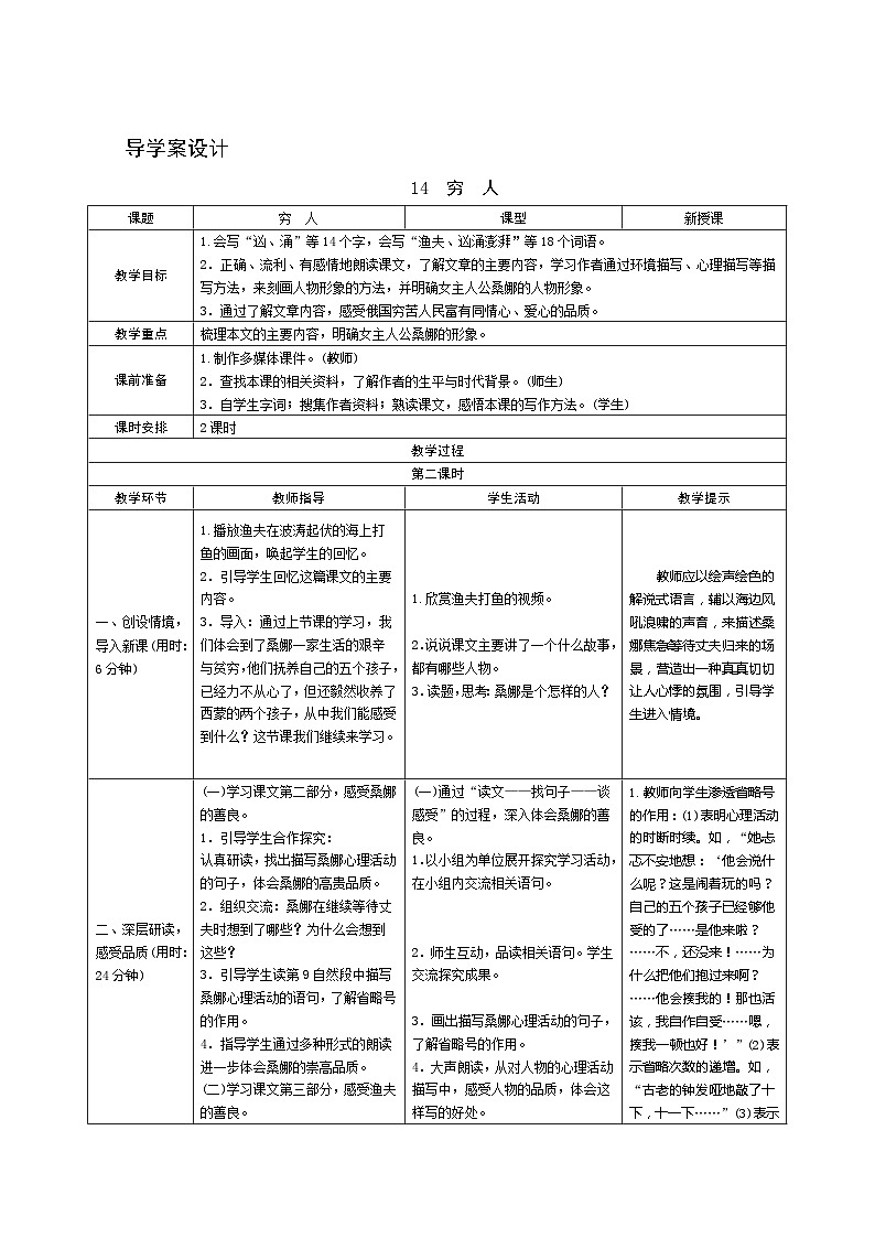 14《穷人》第2课时 课件+教案+课时测评+导学案设计01
