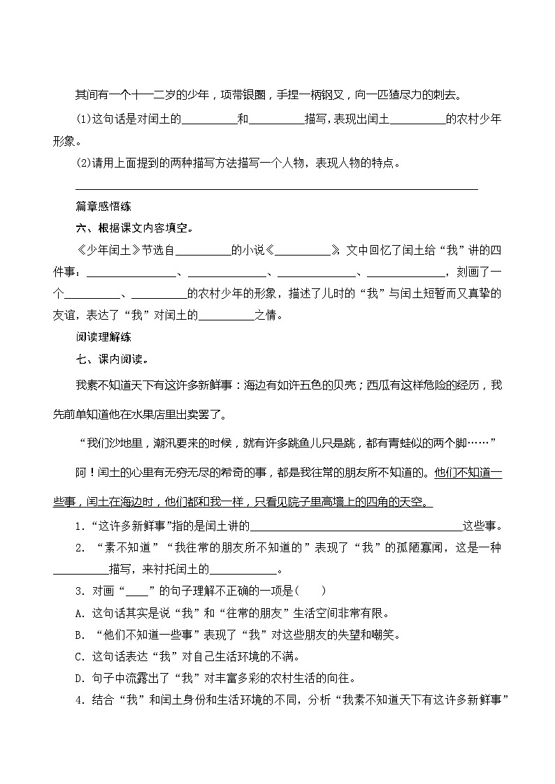 25《少年闰土》第2课时 课件+教案+课时测评+导学案设计02