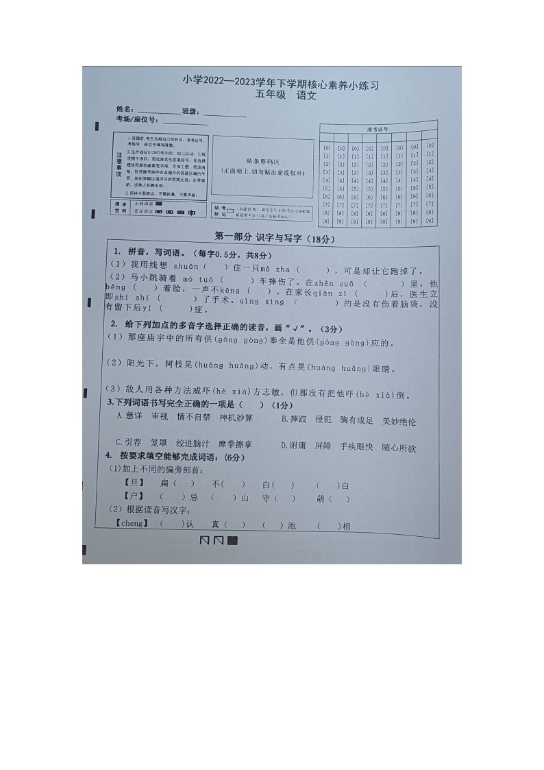 云南省玉溪市红塔区乡镇小学联考2022-2023学年五年级下学期期中语文试题01