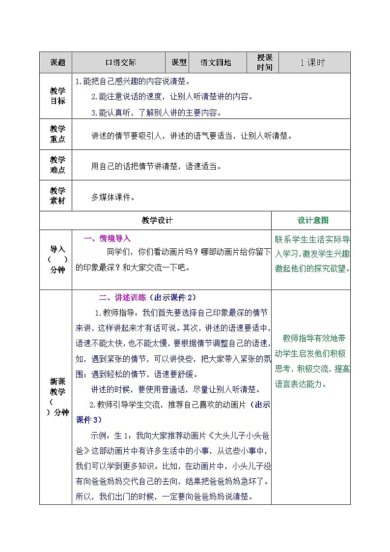 部编版语文二年级下册教案第八单元口语交际第1页