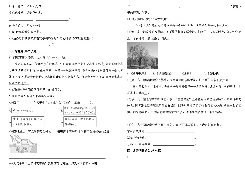 2023小升初专项练习《古诗》第2页