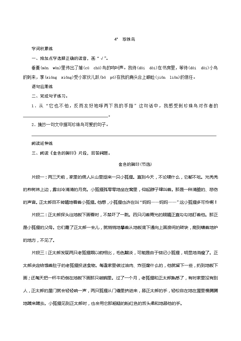 04《珍珠鸟》 课件+教案+课时测评+导学案设计01