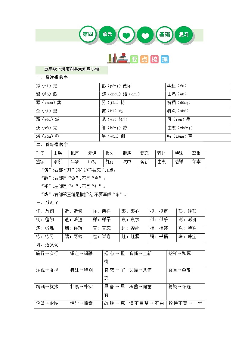 第四单元（讲义+检测）——【期末复习】2022-2023学年五年级语文下册单元复习知识点梳理+练习讲义 （部编版）01