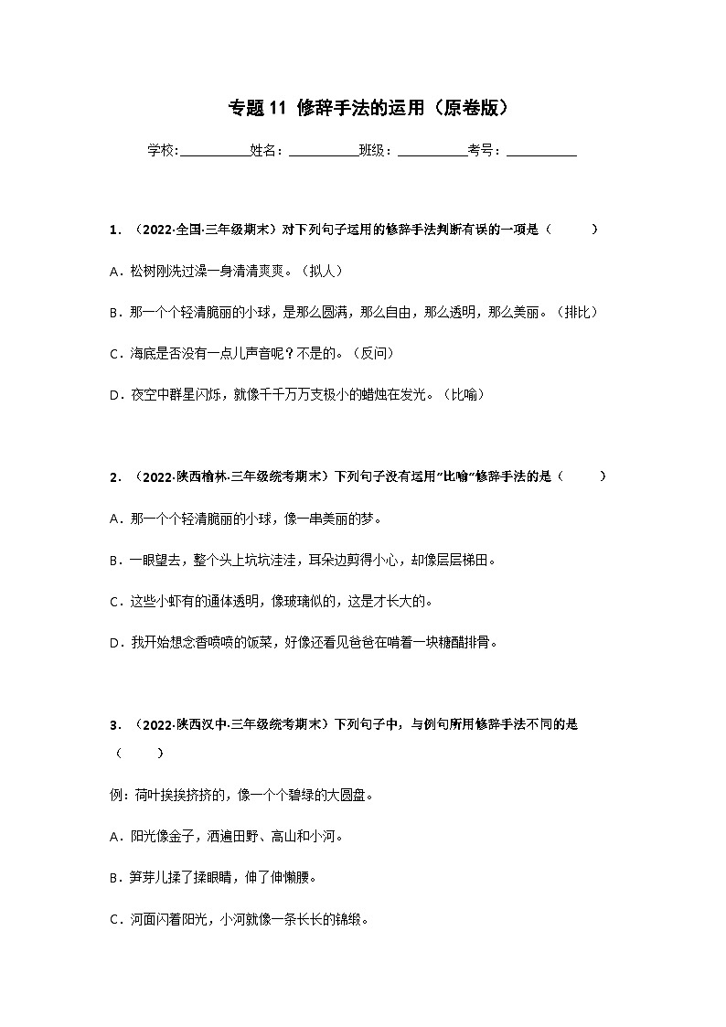 专题11 修辞手法的运用（原卷版）第1页