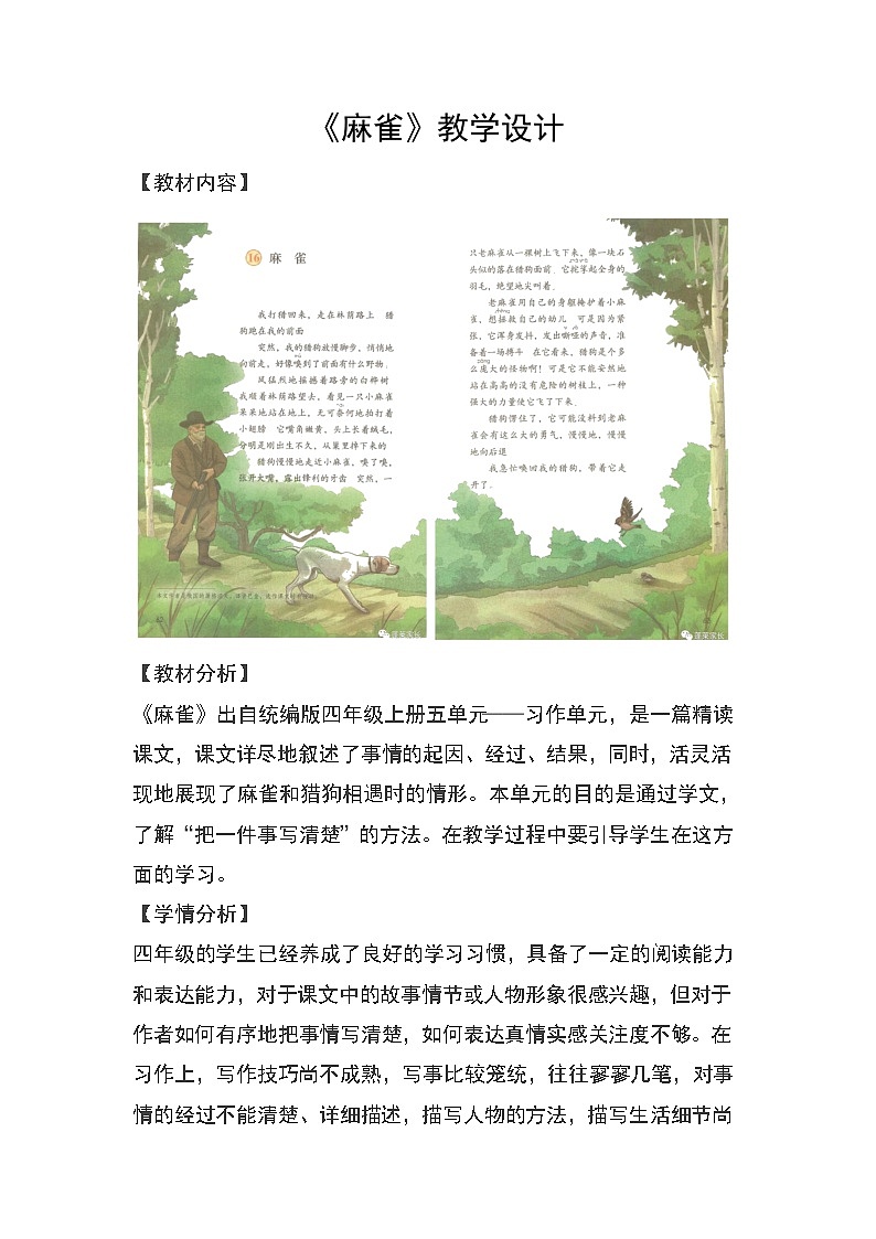 16《麻雀》（教案）部编版语文四年级上册01